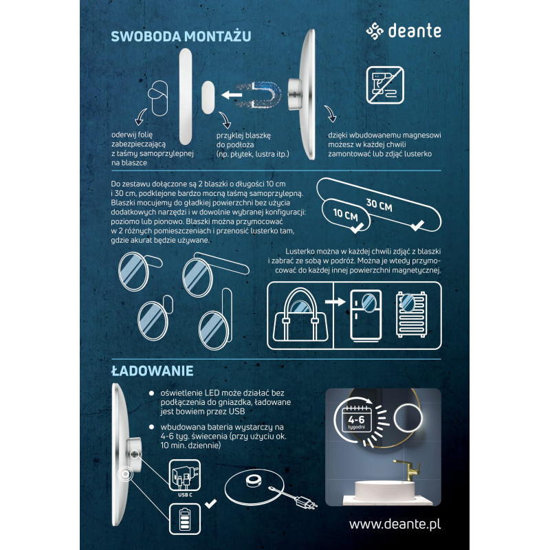 Lusterko kosmetyczne magnetyczne - podświetlenie LED