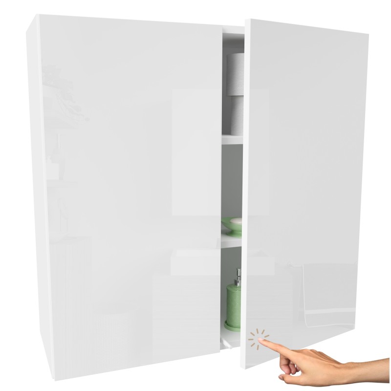 Szafka lazienkowa wiszaca waska biala polysk szeroka i pojemna na chemie 80