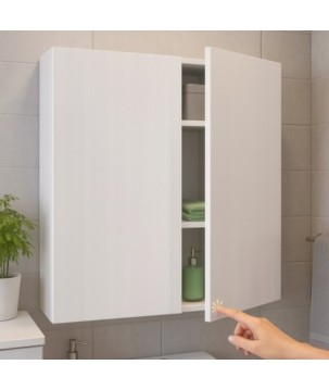 Szafka lazienkowa wiszaca waska biala polysk szeroka i pojemna na chemie 80