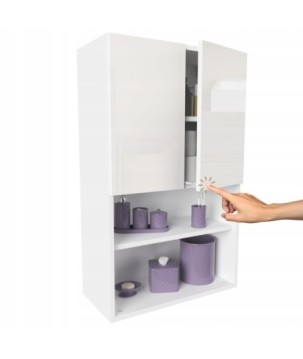 Pojemna szafka łazienkowa nad pralkę biała wysoki połysk szafka na chemie