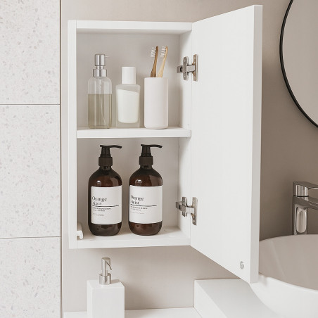 Szafka wisząca łazienkowa mała słupek biały połysk idealna na kosmetyki