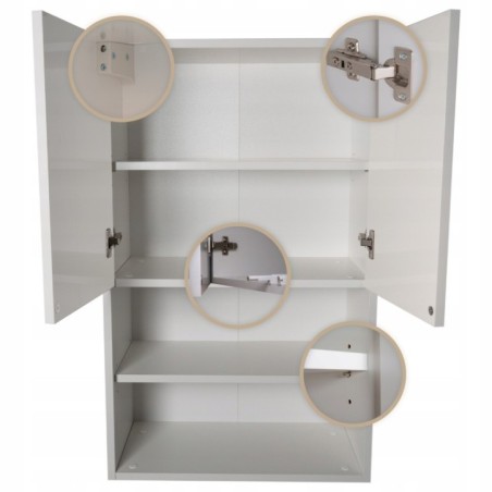 Pojemna szafka łazienkowa nad pralkę biała wysoki połysk szafka na chemie