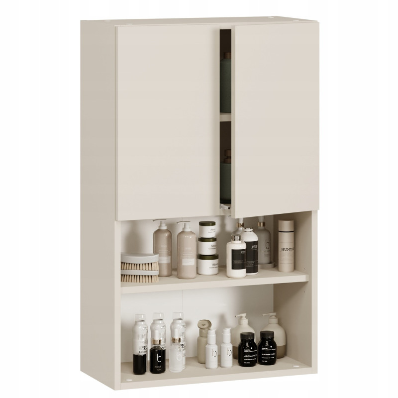 Szafka łazienkowa wisząca 98x60 kaszmir nowoczesna z półkami i drzwiczkami