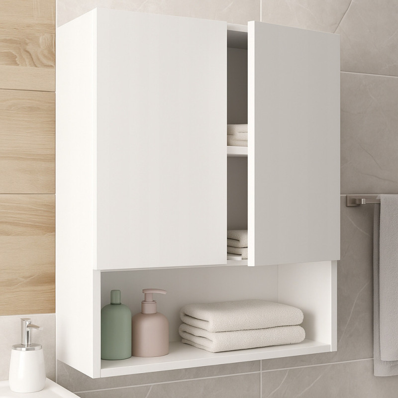 Szafka łazienkowa wisząca biały mat z otwartą półką 78x60x30