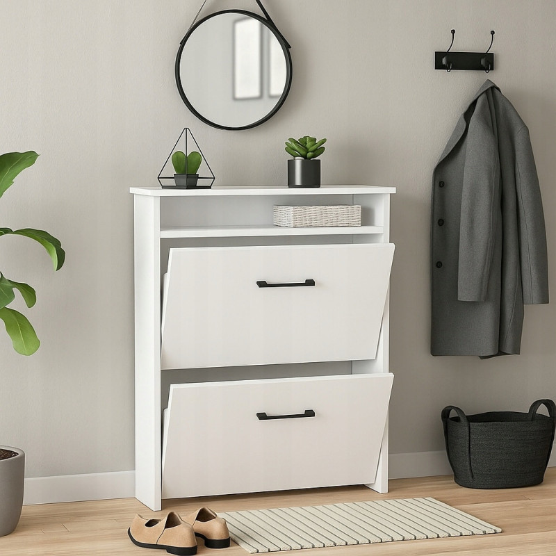 Pojemna i Waska szafka na buty do przedpokoju biały mat z półka uchwyt 80cm