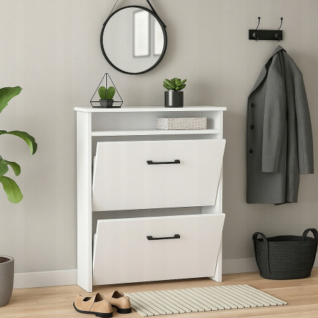 Pojemna i Waska szafka na buty do przedpokoju biały mat z półka uchwyt 80cm