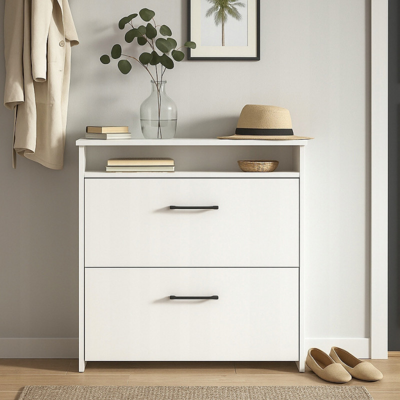 Pojemna i Waska szafka na buty do przedpokoju biały mat z półka uchwyt 80cm