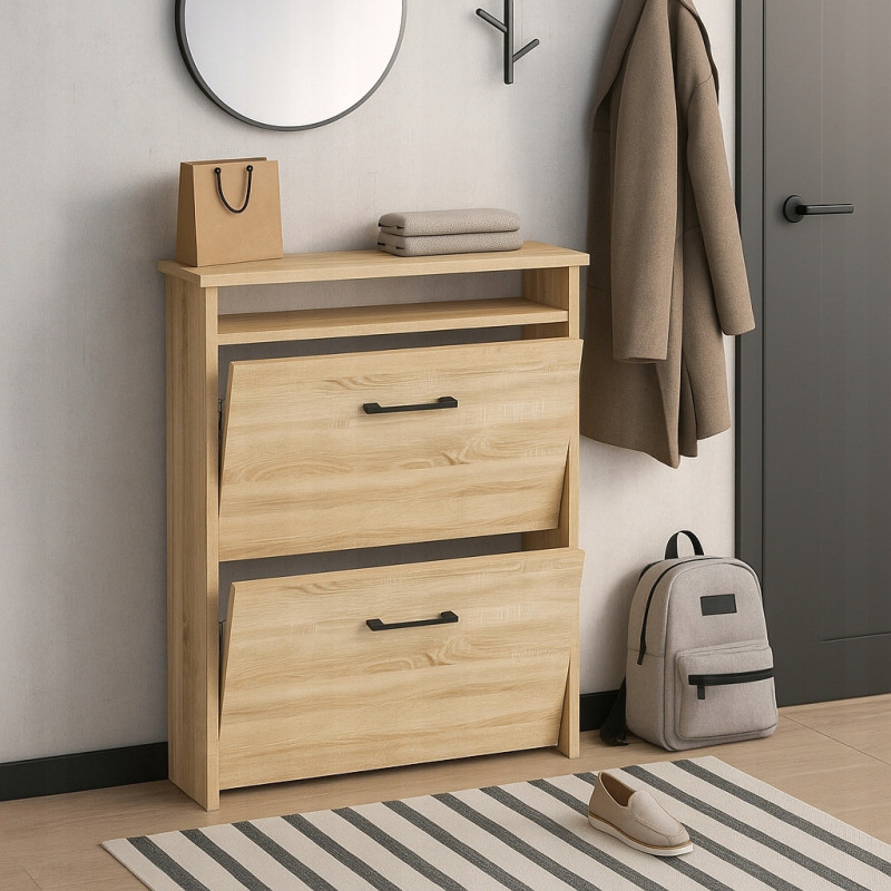 Szafka na buty dąb sonoma 2 uchylne szuflady matowe uchwyty NA 6 PAR