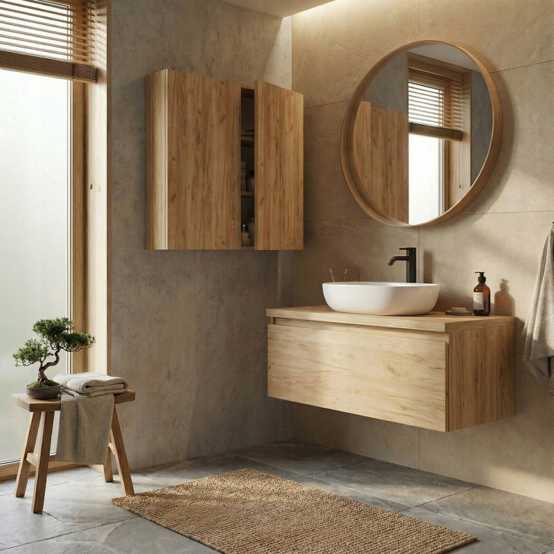 Szafka łazienkowa wisząca dąb craft złoty do łazienki 78x80x17