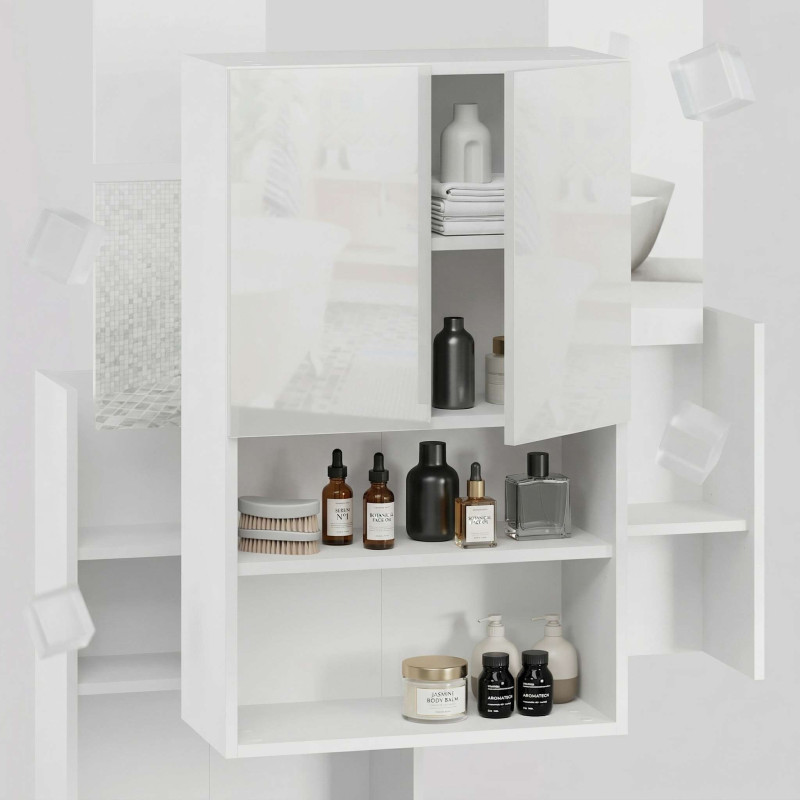 Pojemna szafka łazienkowa nad pralkę biała wysoki połysk szafka na chemie