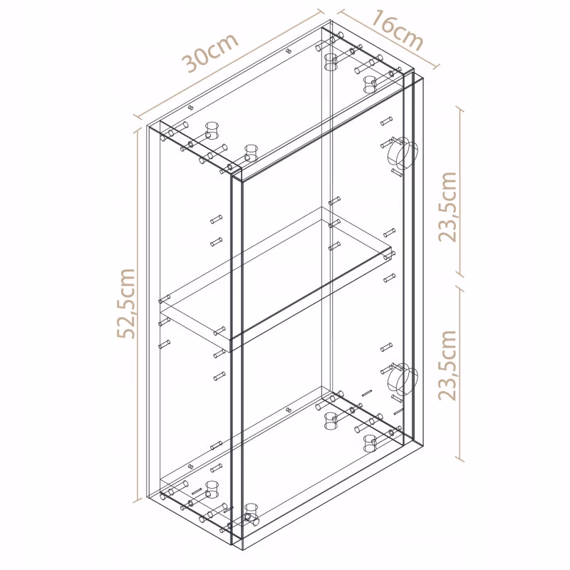 Wymiary – szafka łazienkowa wisząca 30 cm dąb craft złoty – rysunek techniczny Miradu
