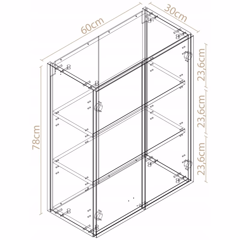 Wymiary – duża szafka wisząca 60 cm dąb craft złoty – rysunek techniczny Miradu