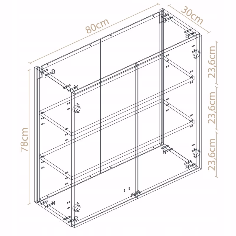 Wymiary – szeroka szafka łazienkowa wisząca nad WC biały mat 80 cm – rysunek techniczny Miradu
